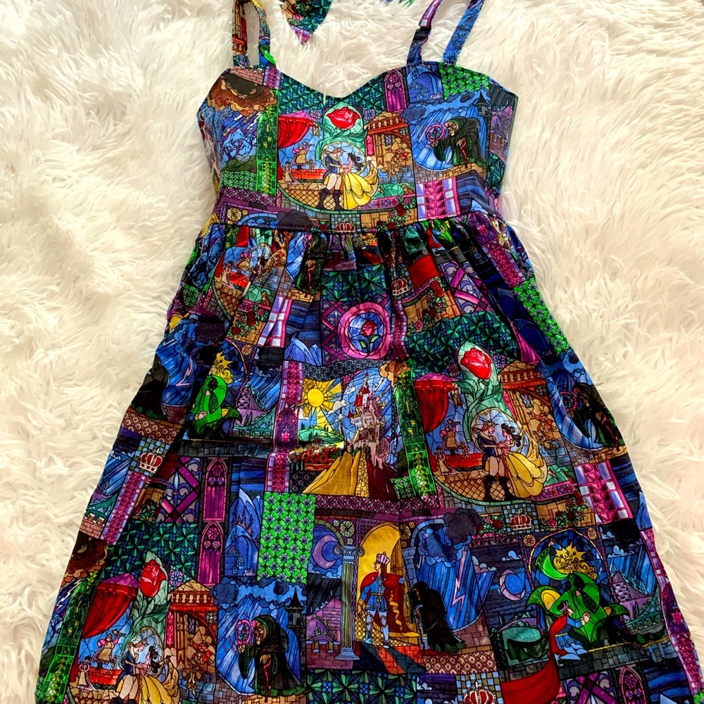 Custom Beauty & Beast stained glass fabric dress